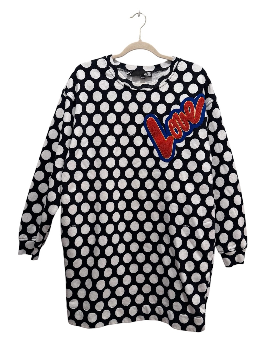 Love Moschino Polka Dot Sweatshirt Mini Dress Designer Eclectic Blk Wht US6 IT42